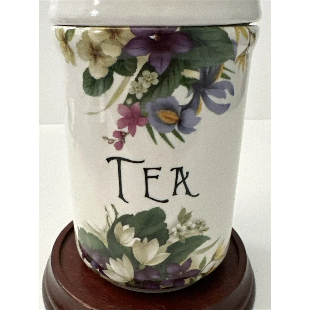 Vintage English Floral Tea Caddy Canister/Lid Kitchenware 60’s- 70’s Botanical